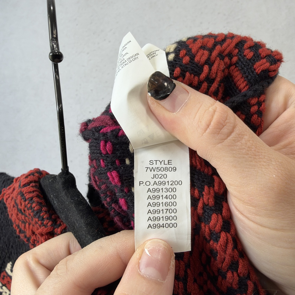 Lucky Brand Cardigan Sweater Womens Medium Black Red Boho Open Knit Pockets - Picture 6 of 12